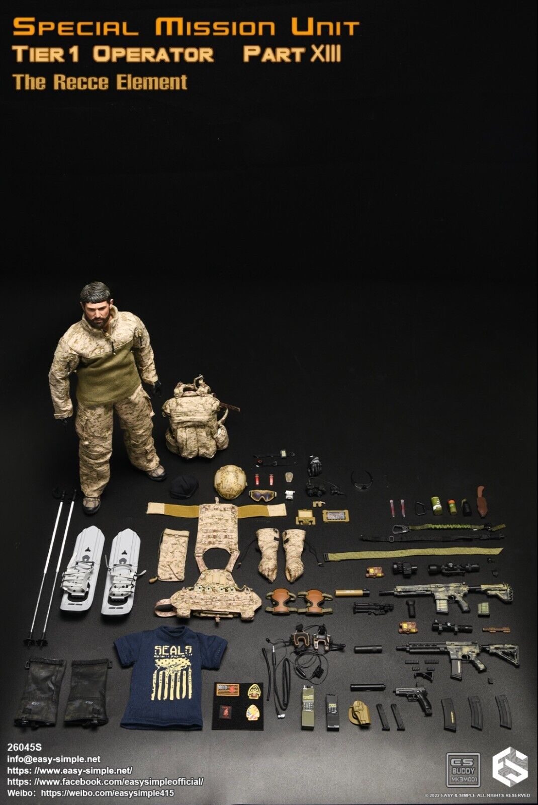 1:6 Easy & Simple Recce Element Camo HK 416 Rifle Set for 12" Figures