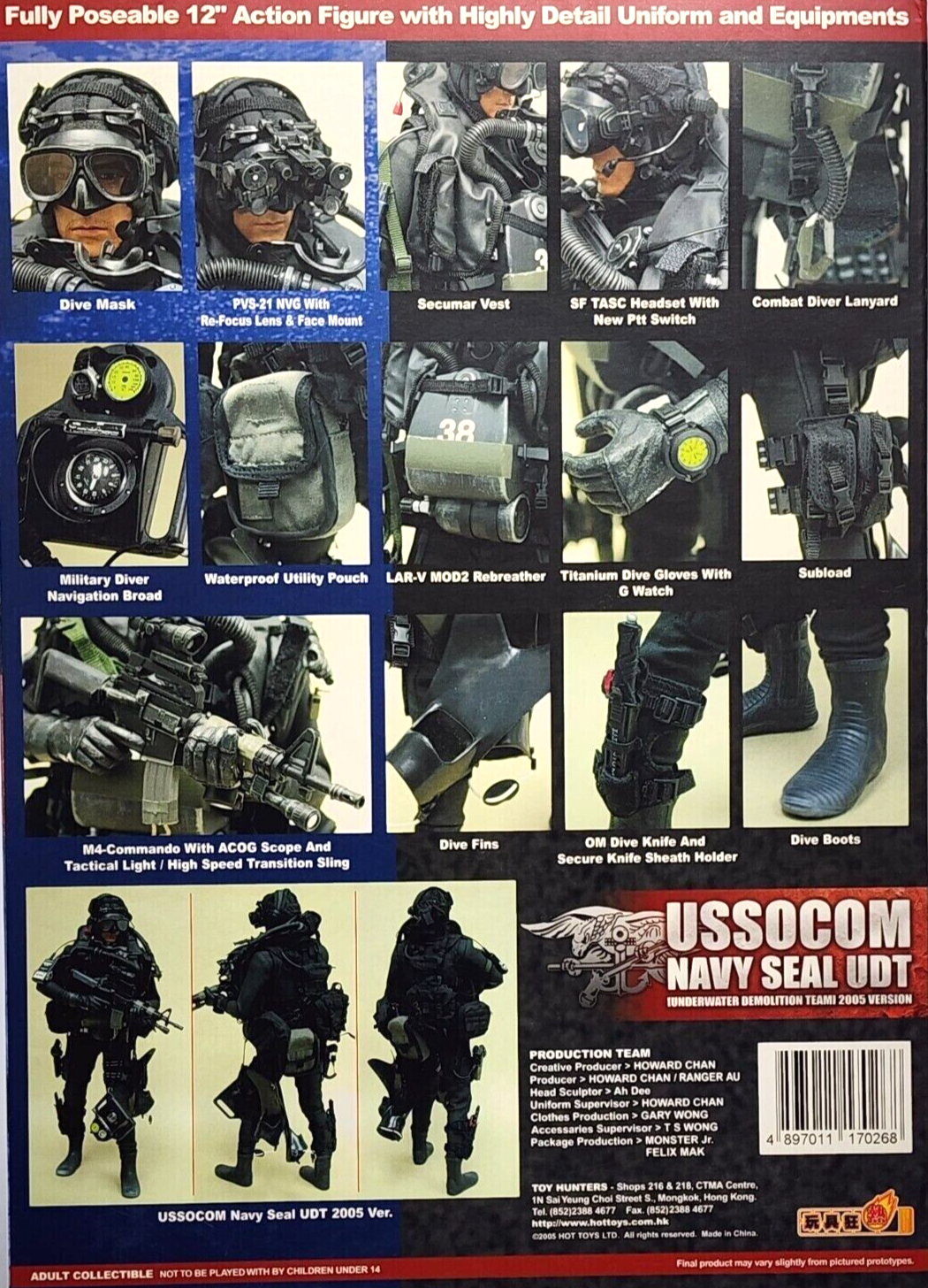 1:6 Hot Toys Navy SEAL UDT SCUBA Diving Board for 12" Figures