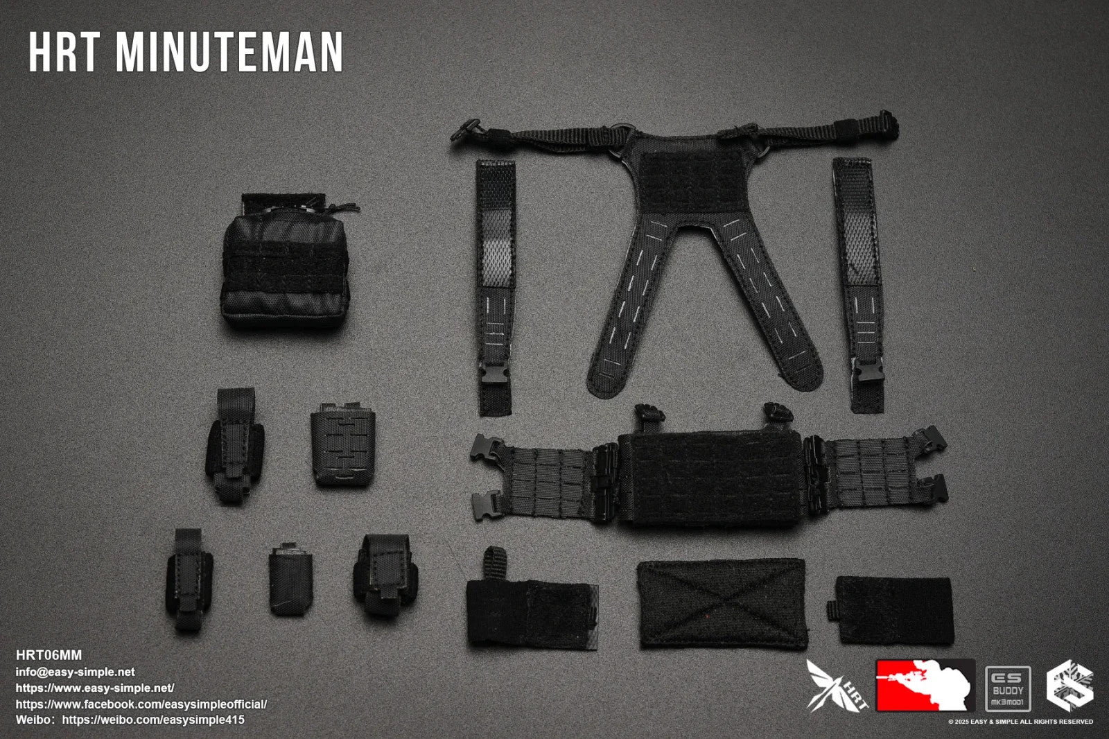 1:6 Easy & Simple HRT Minuteman ShotShow 2025 Black RECCE Chest Rig w/ Pouches