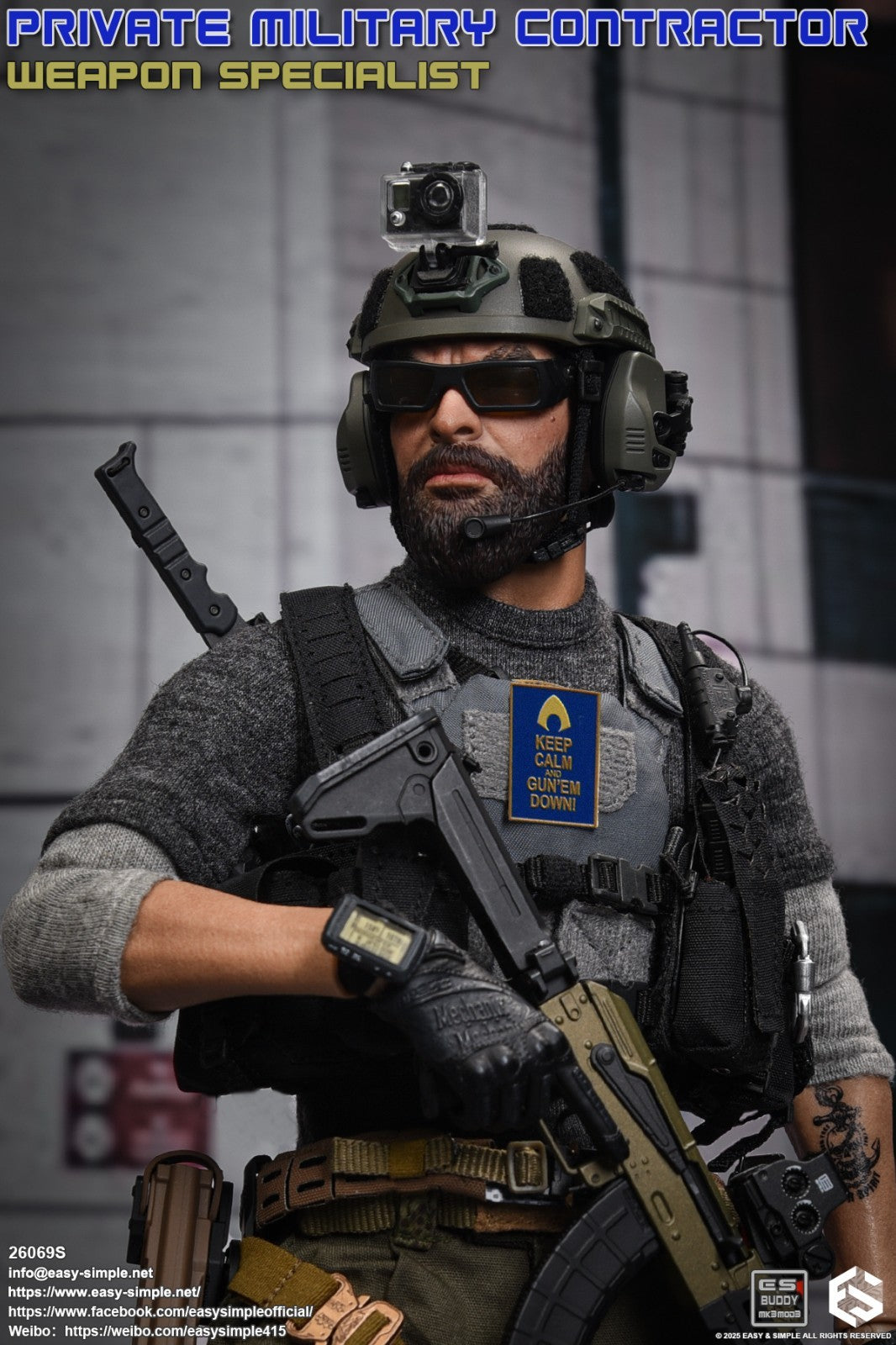 1:6 scale Easy & Simple PMC Weapon Specialist OD Helmet w/ Camera