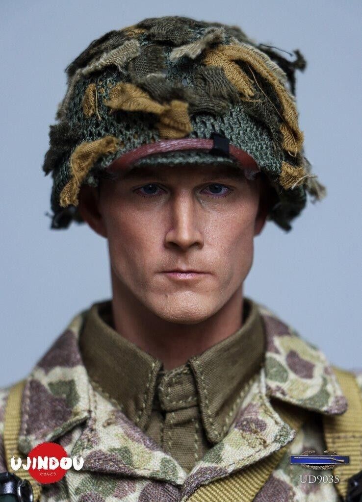 1:6 scale Ujindou WWII US Armored Infantryman Helmet w/ Camo Netting