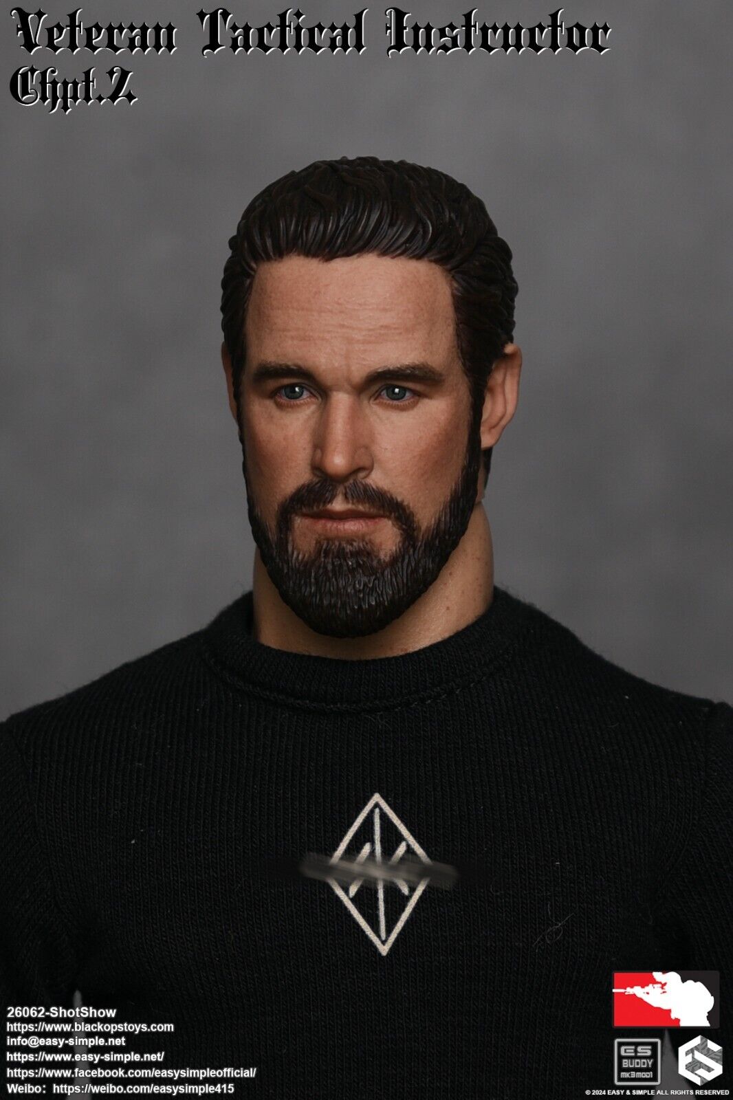 1:6 Easy & Simple Veteran Tactical Instructor Ch. 2 SHOT Show  Male Head Sculpt