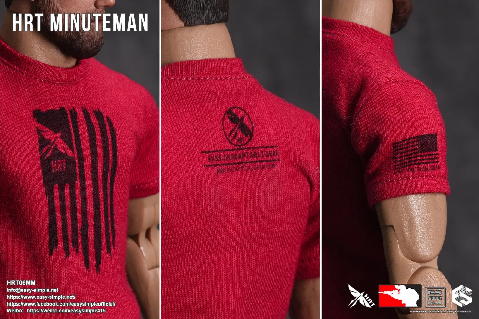 1:6 Easy & Simple HRT Minuteman ShotShow 2025 Mens Red T-Shirt for 12" Figure