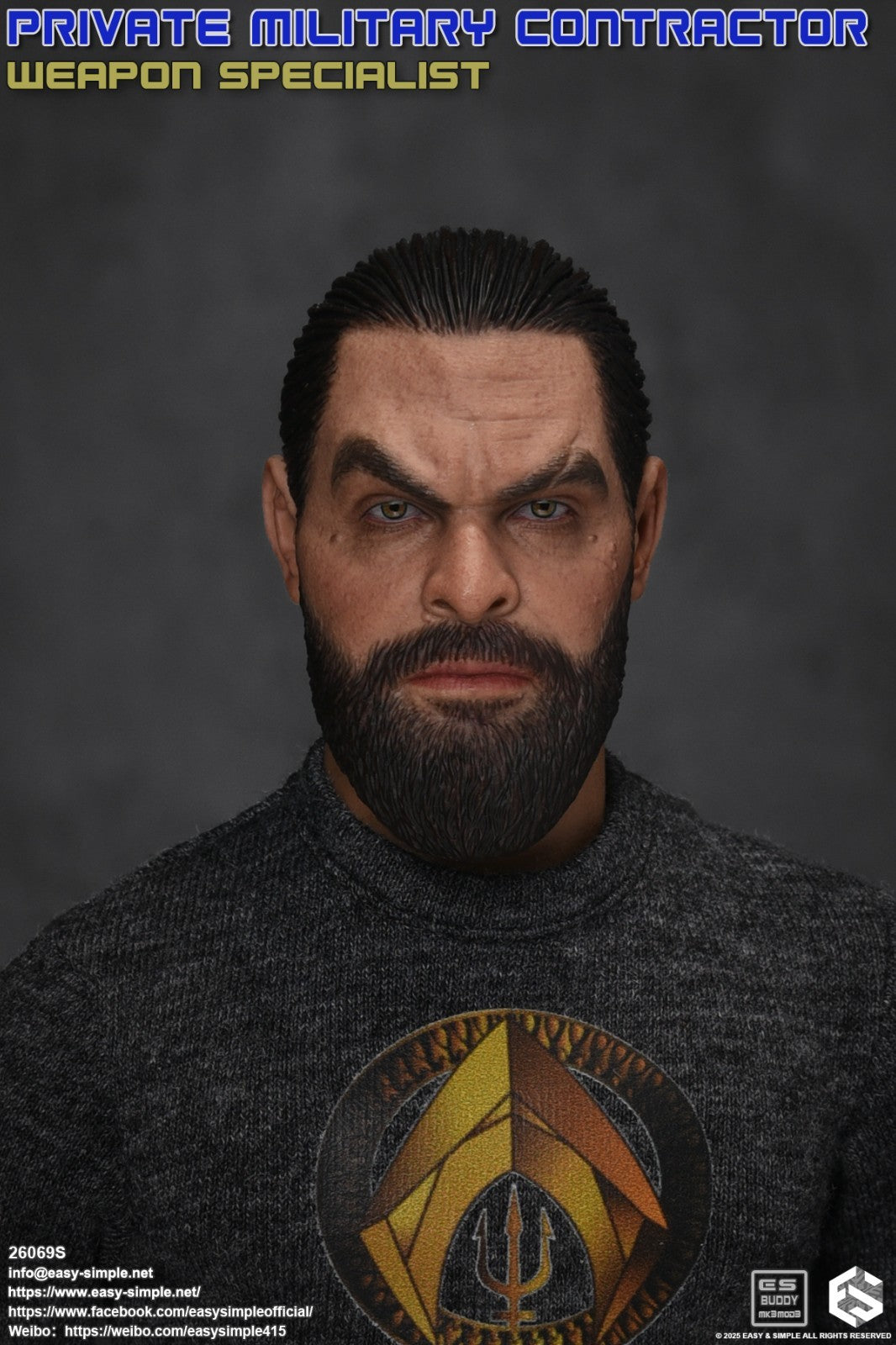 1:6 scale Easy & Simple PMC Weapon Specialist Male Head Sculpt for 12" Figures