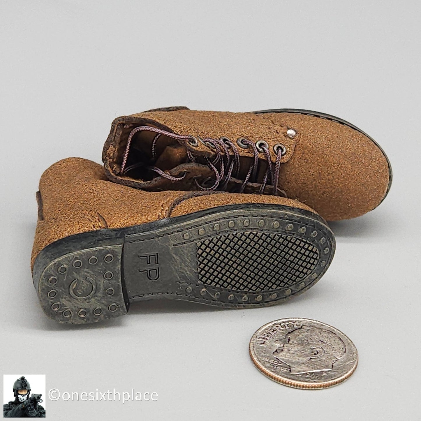 1:6 Facepool WWII USMC Snafu Leather Boondocker Boots (for Feet) for 12" Figures