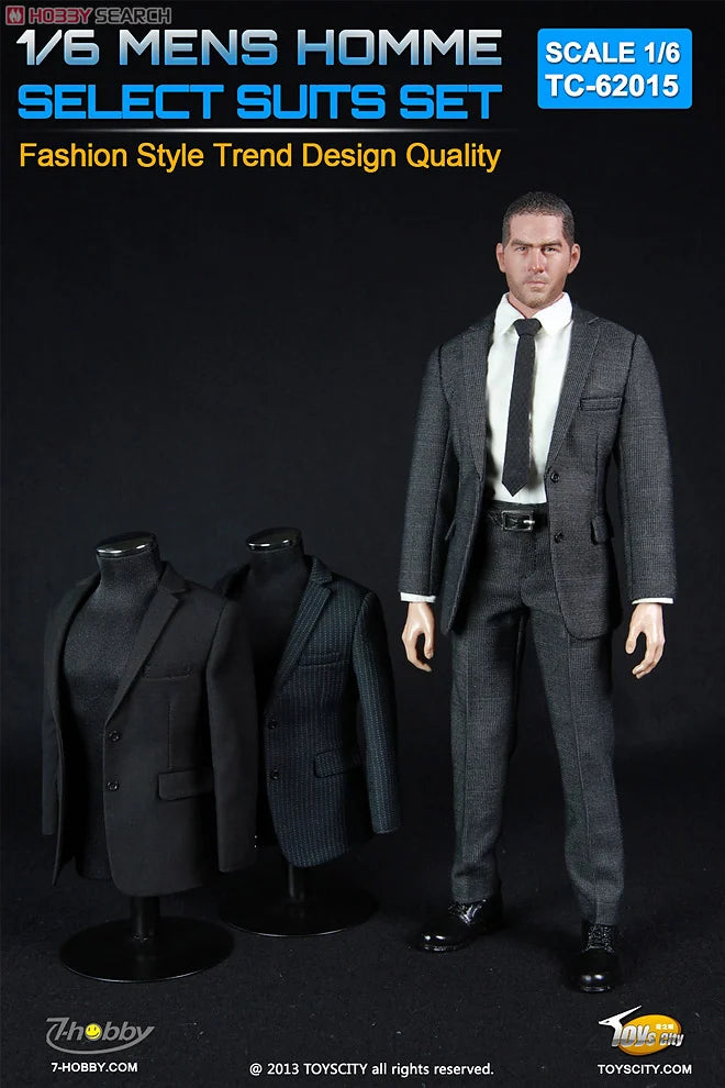 1:6 scale Toys City Mens Homme Select Suits Set in Black for 12" Figures TC-62015C