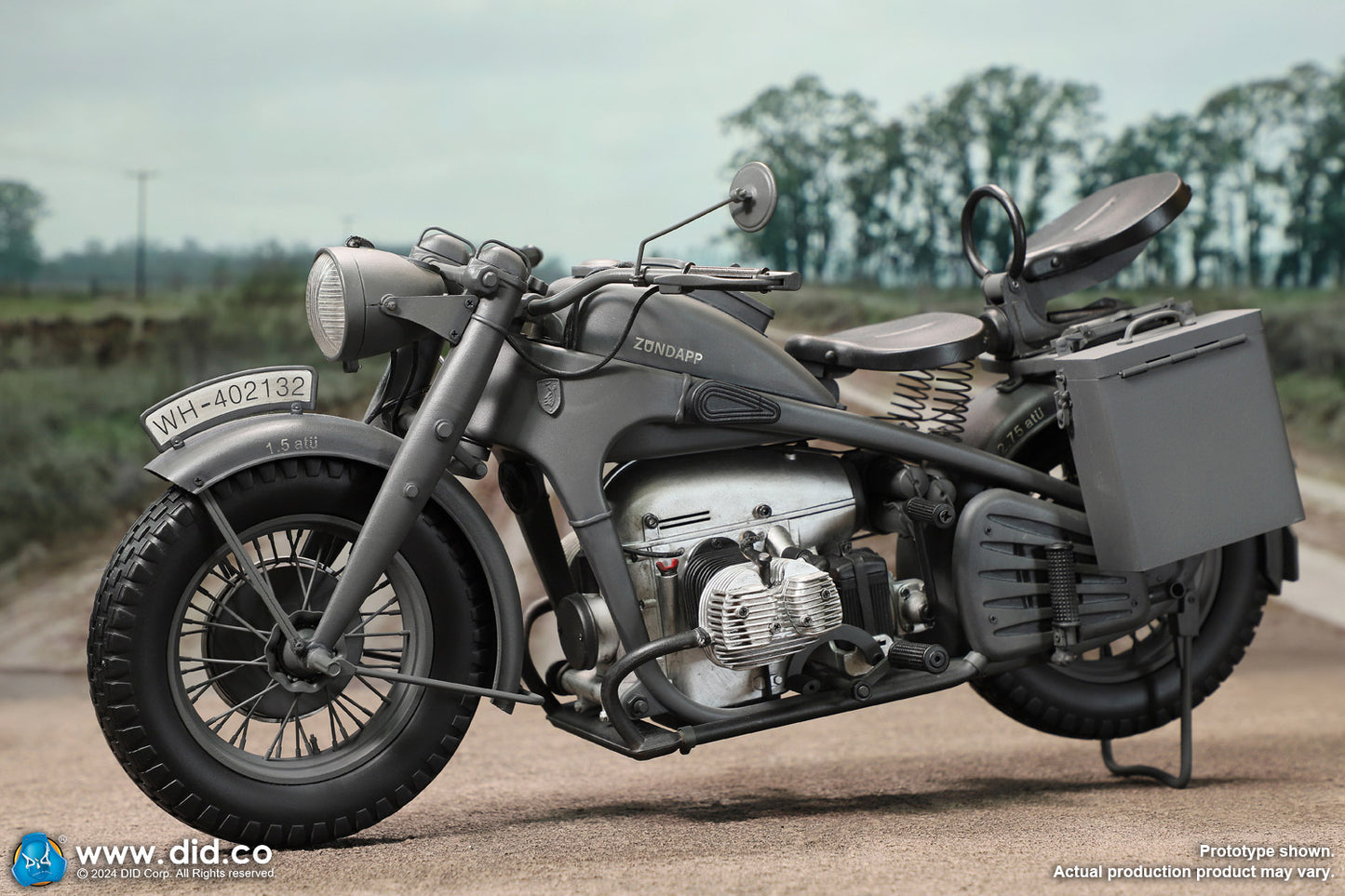 1:6 scale WWII German Zündapp KS 750 Motorcycle with Sidecar (Grey) for 12" Figures E60075G