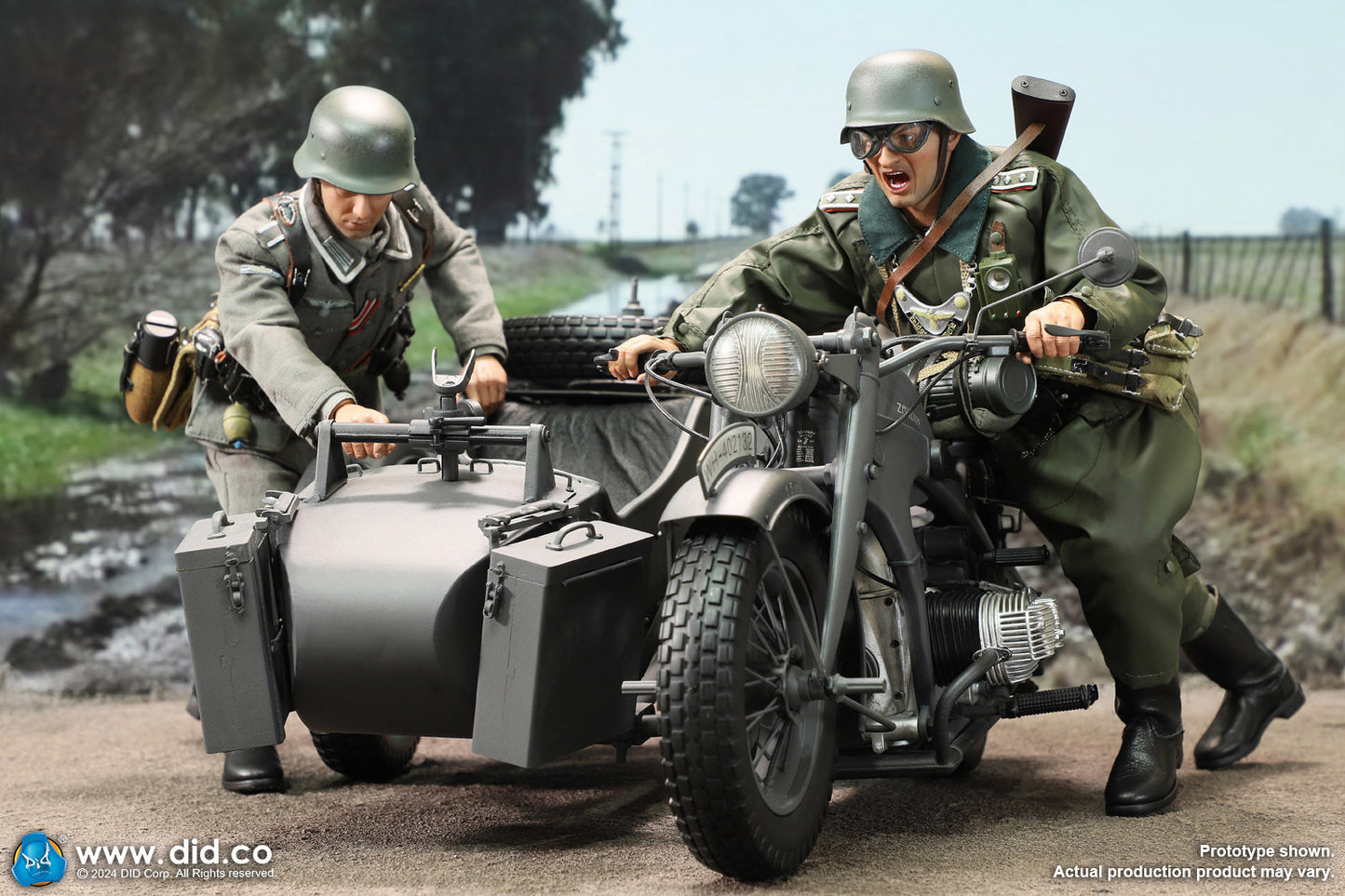1:6 scale WWII German Zündapp KS 750 Motorcycle with Sidecar (Grey) for 12" Figures E60075G