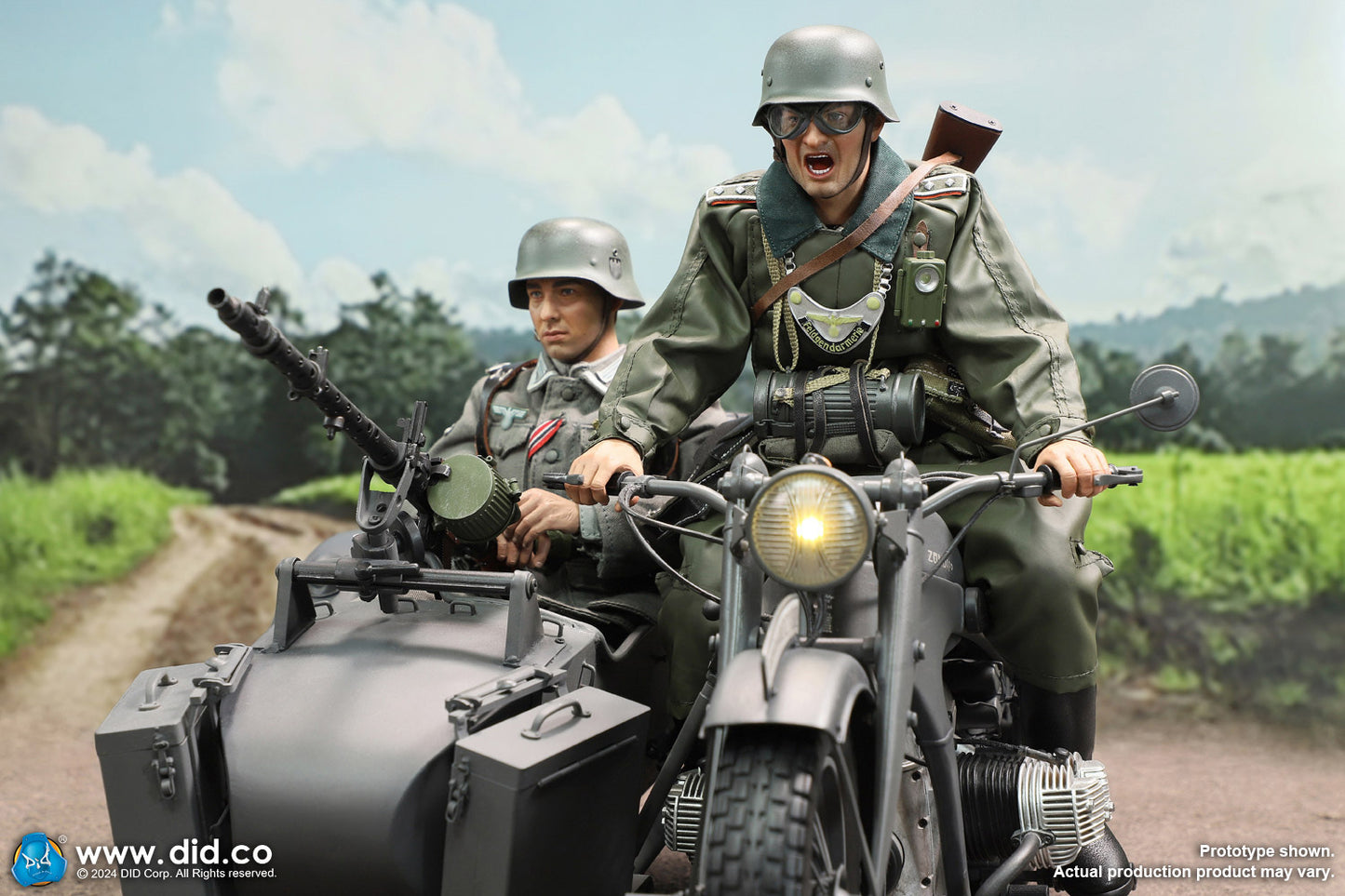 1:6 scale WWII German Zündapp KS 750 Motorcycle with Sidecar (Grey) for 12" Figures E60075G