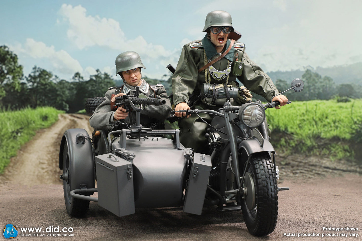 1:6 scale WWII German Zündapp KS 750 Motorcycle with Sidecar (Grey) for 12" Figures E60075G