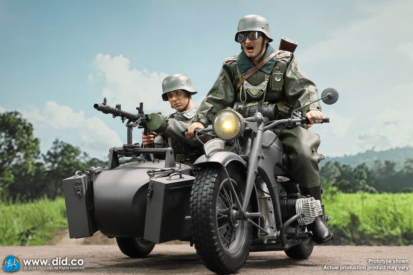 1:6 scale WWII German Zündapp KS 750 Motorcycle with Sidecar (Grey) for 12" Figures E60075G