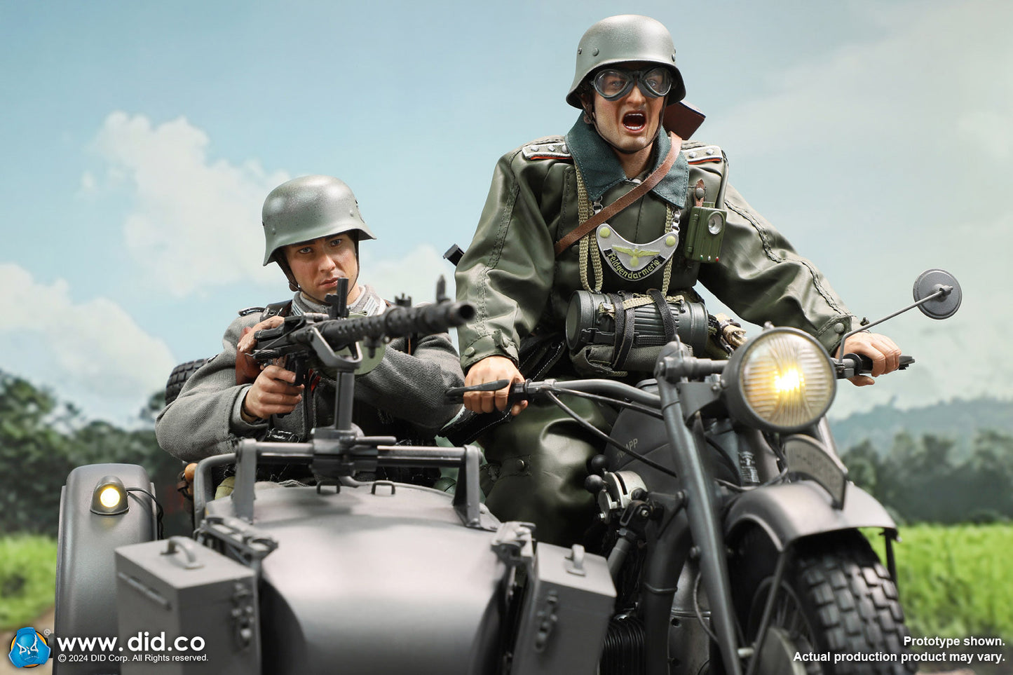 1:6 scale WWII German Zündapp KS 750 Motorcycle with Sidecar (Grey) for 12" Figures E60075G