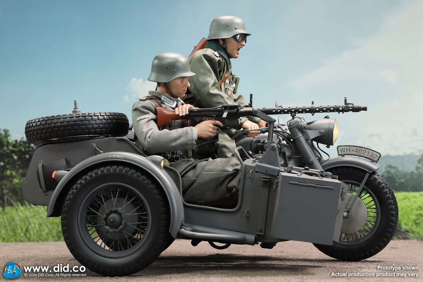 1:6 scale WWII German Zündapp KS 750 Motorcycle with Sidecar (Grey) for 12" Figures E60075G