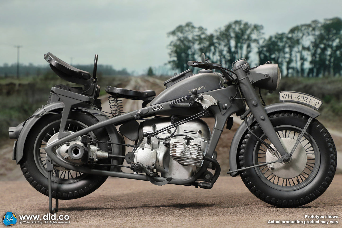 1:6 scale WWII German Zündapp KS 750 Motorcycle with Sidecar (Grey) for 12" Figures E60075G