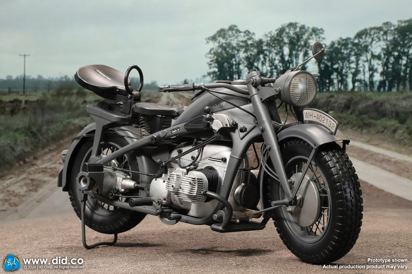1:6 scale WWII German Zündapp KS 750 Motorcycle with Sidecar (Grey) for 12" Figures E60075G