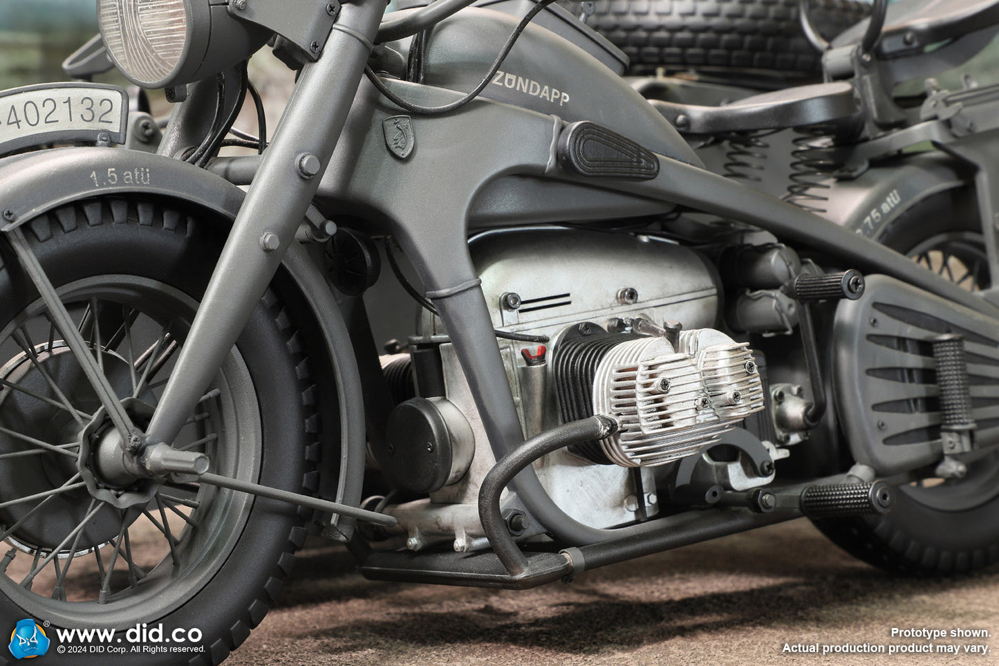 1:6 scale WWII German Zündapp KS 750 Motorcycle with Sidecar (Grey) for 12" Figures E60075G