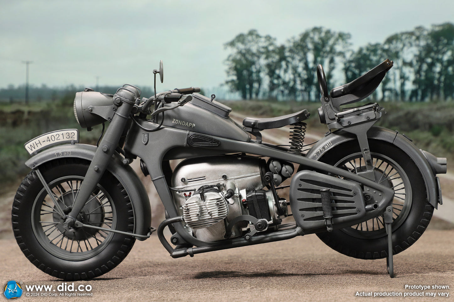 1:6 scale WWII German Zündapp KS 750 Motorcycle with Sidecar (Grey) for 12" Figures E60075G