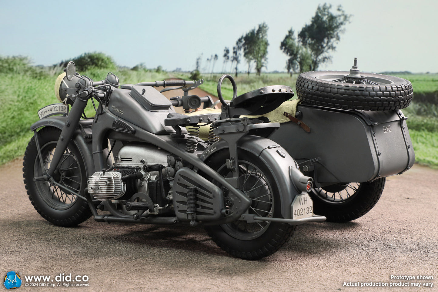 1:6 scale WWII German Zündapp KS 750 Motorcycle with Sidecar (Grey) for 12" Figures E60075G