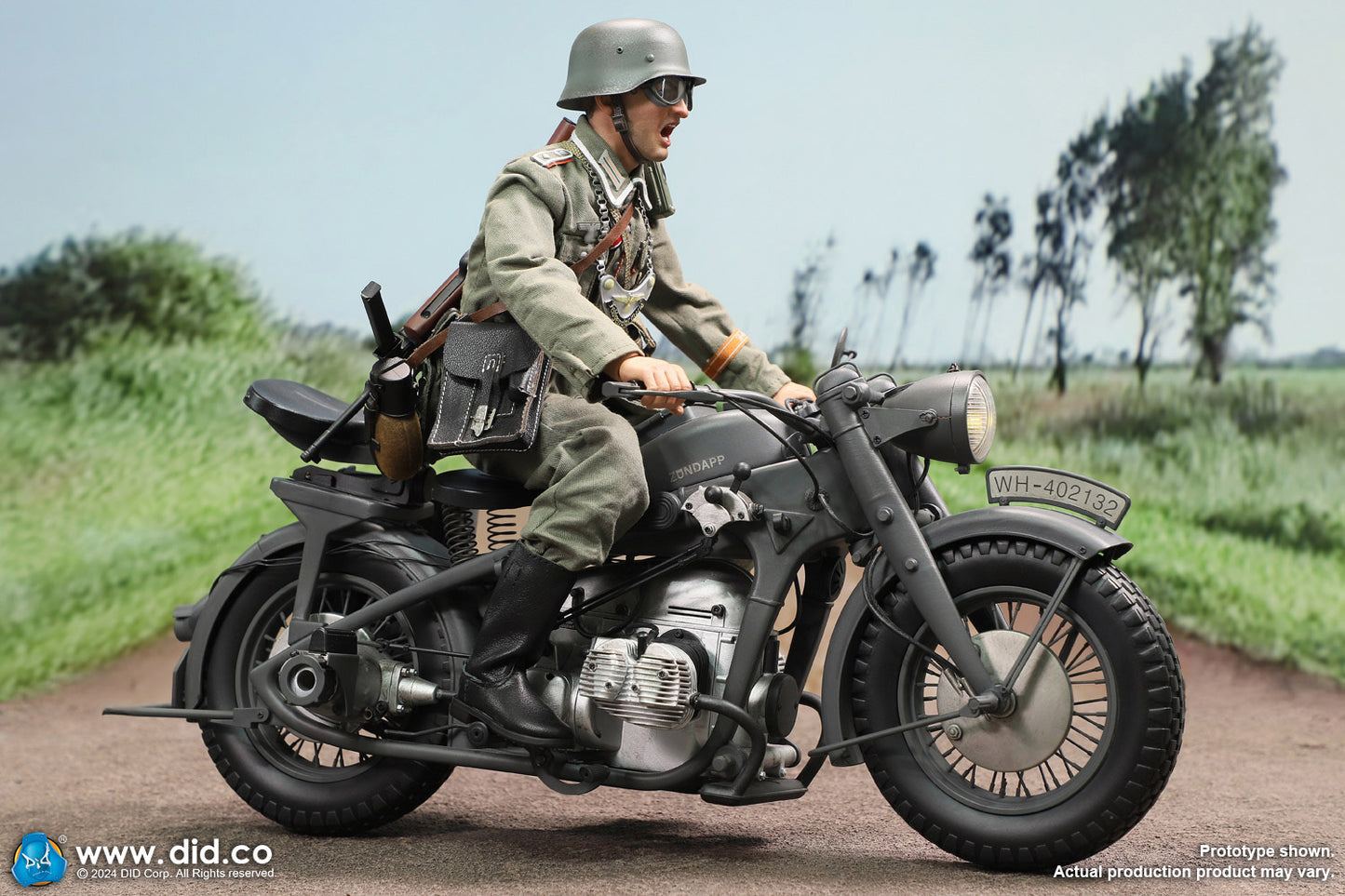 1:6 scale WWII German Zündapp KS 750 Motorcycle with Sidecar (Grey) for 12" Figures E60075G