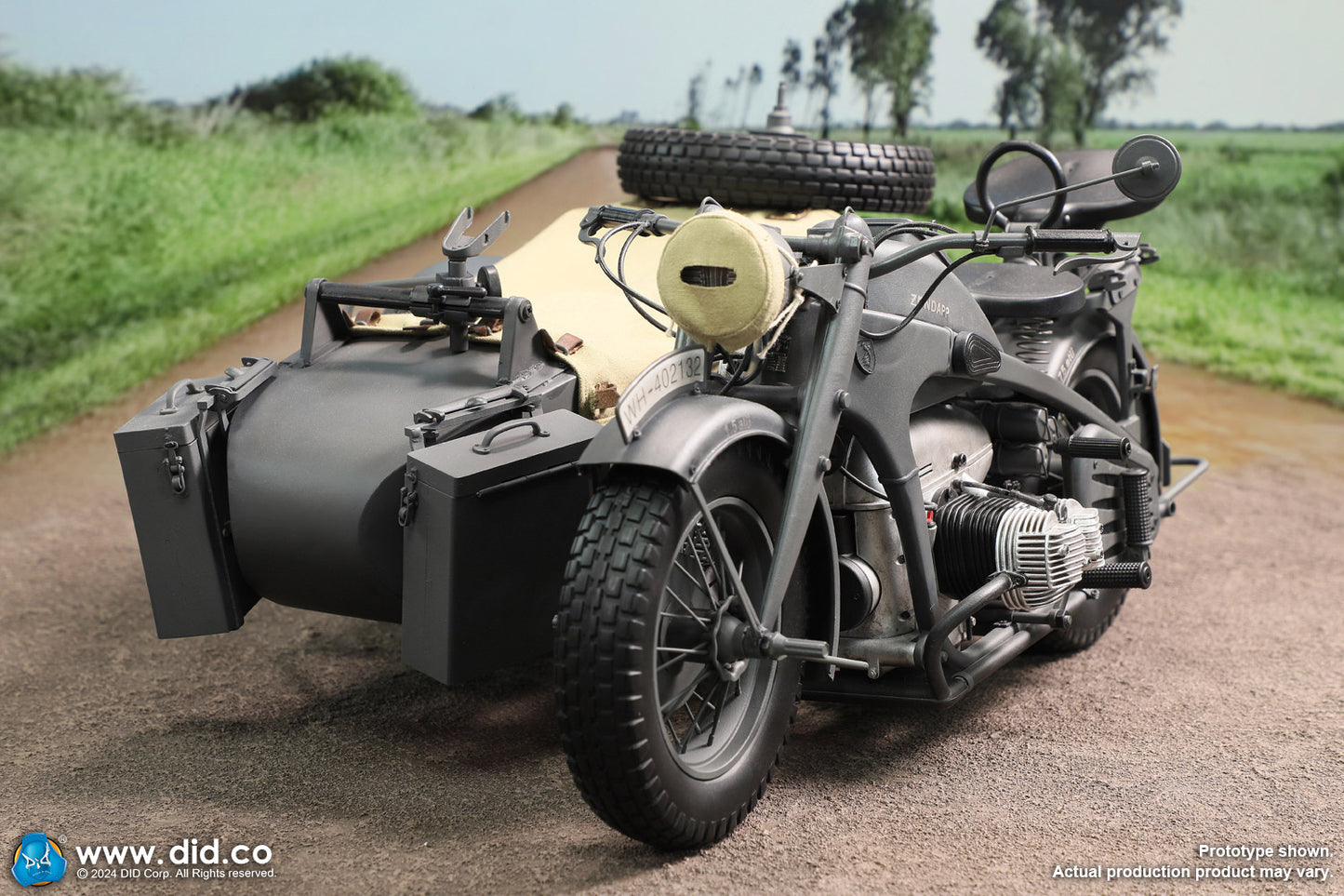 1:6 scale WWII German Zündapp KS 750 Motorcycle with Sidecar (Grey) for 12" Figures E60075G