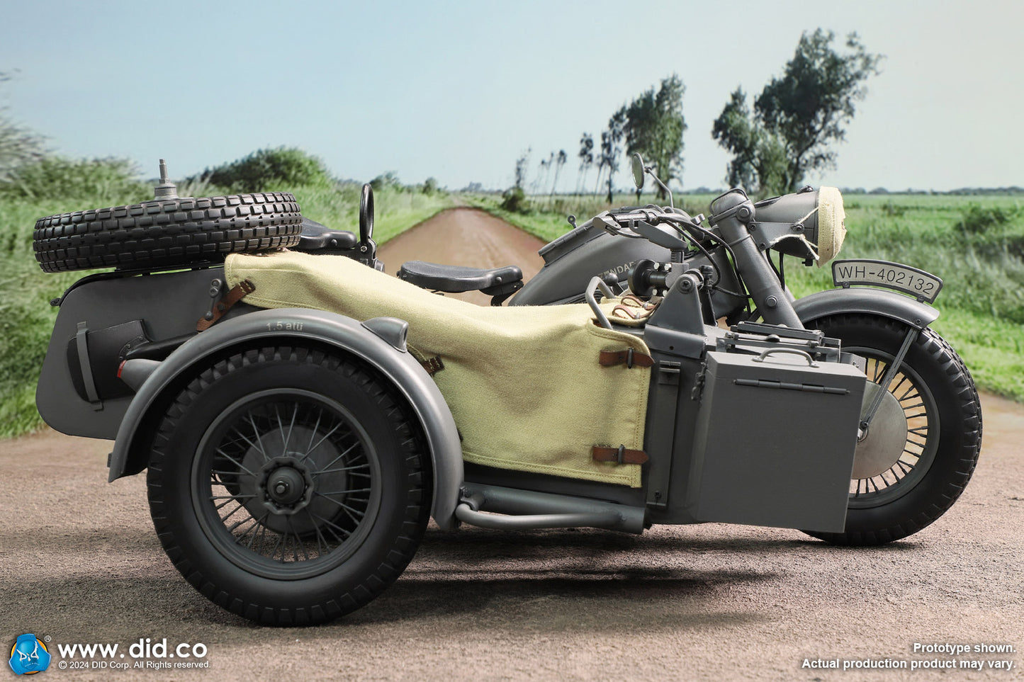 1:6 scale WWII German Zündapp KS 750 Motorcycle with Sidecar (Grey) for 12" Figures E60075G