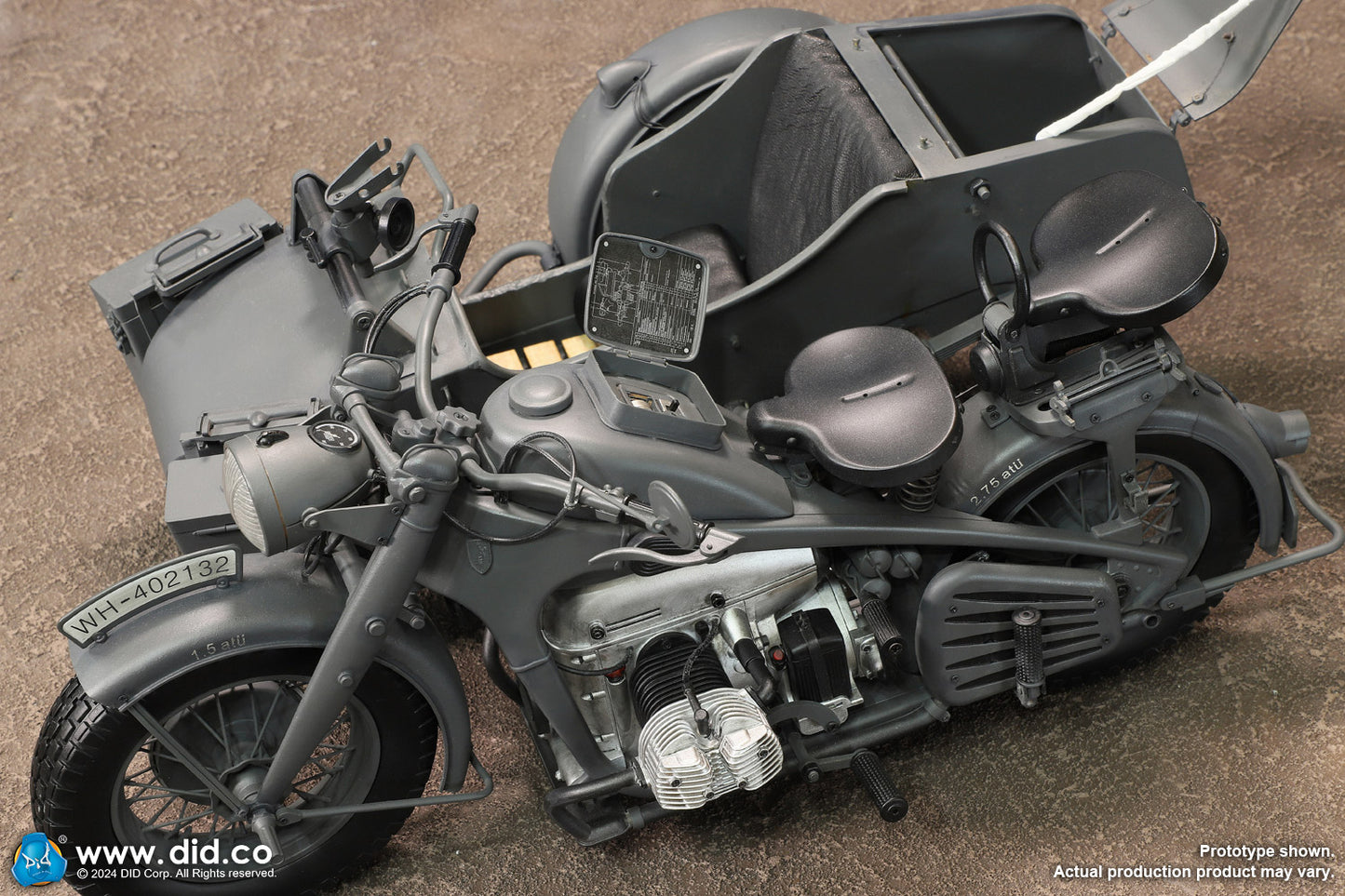 1:6 scale WWII German Zündapp KS 750 Motorcycle with Sidecar (Grey) for 12" Figures E60075G