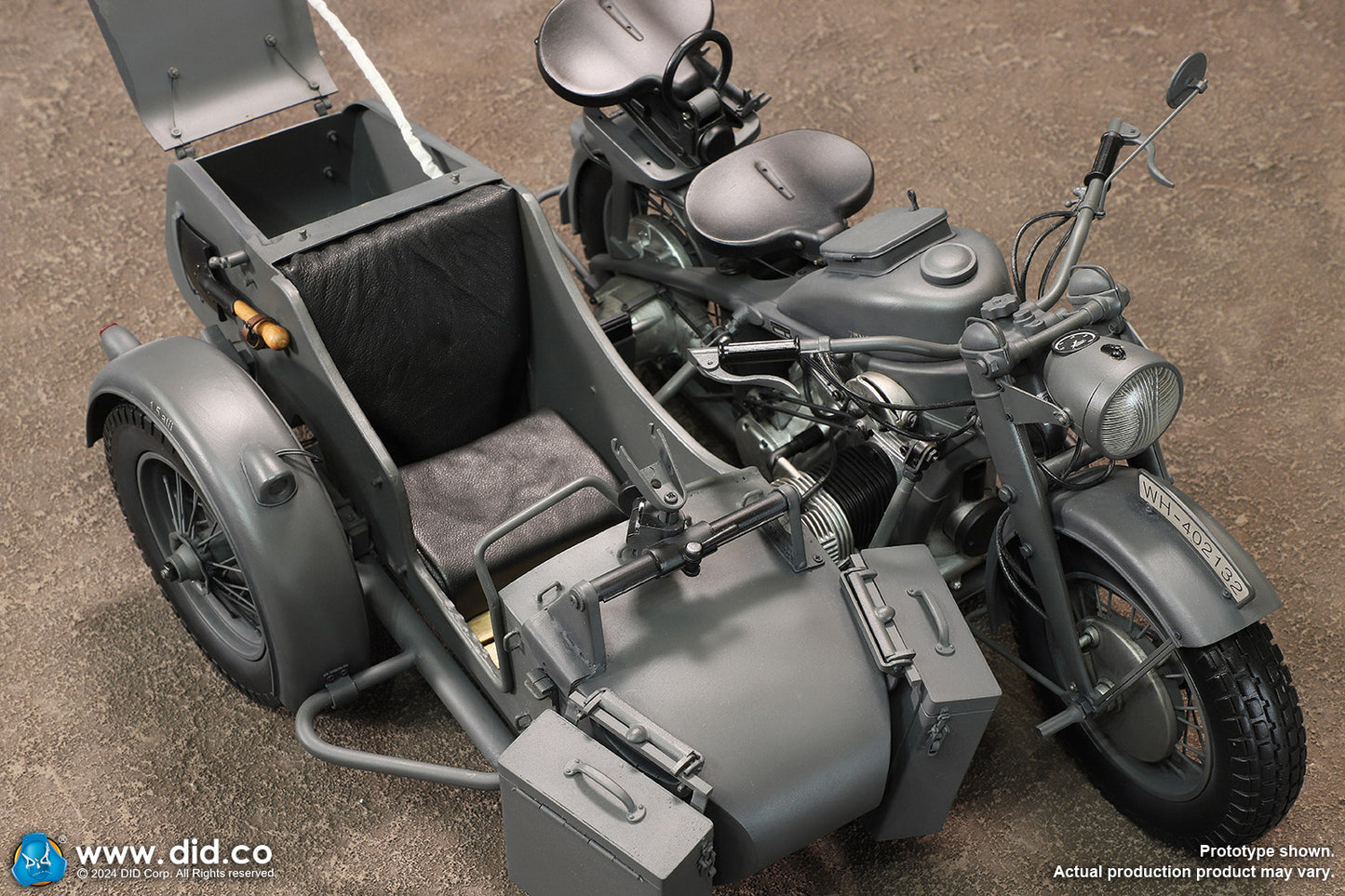 1:6 scale WWII German Zündapp KS 750 Motorcycle with Sidecar (Grey) for 12" Figures E60075G