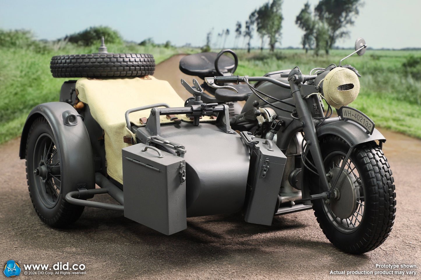 1:6 scale WWII German Zündapp KS 750 Motorcycle with Sidecar (Grey) for 12" Figures E60075G