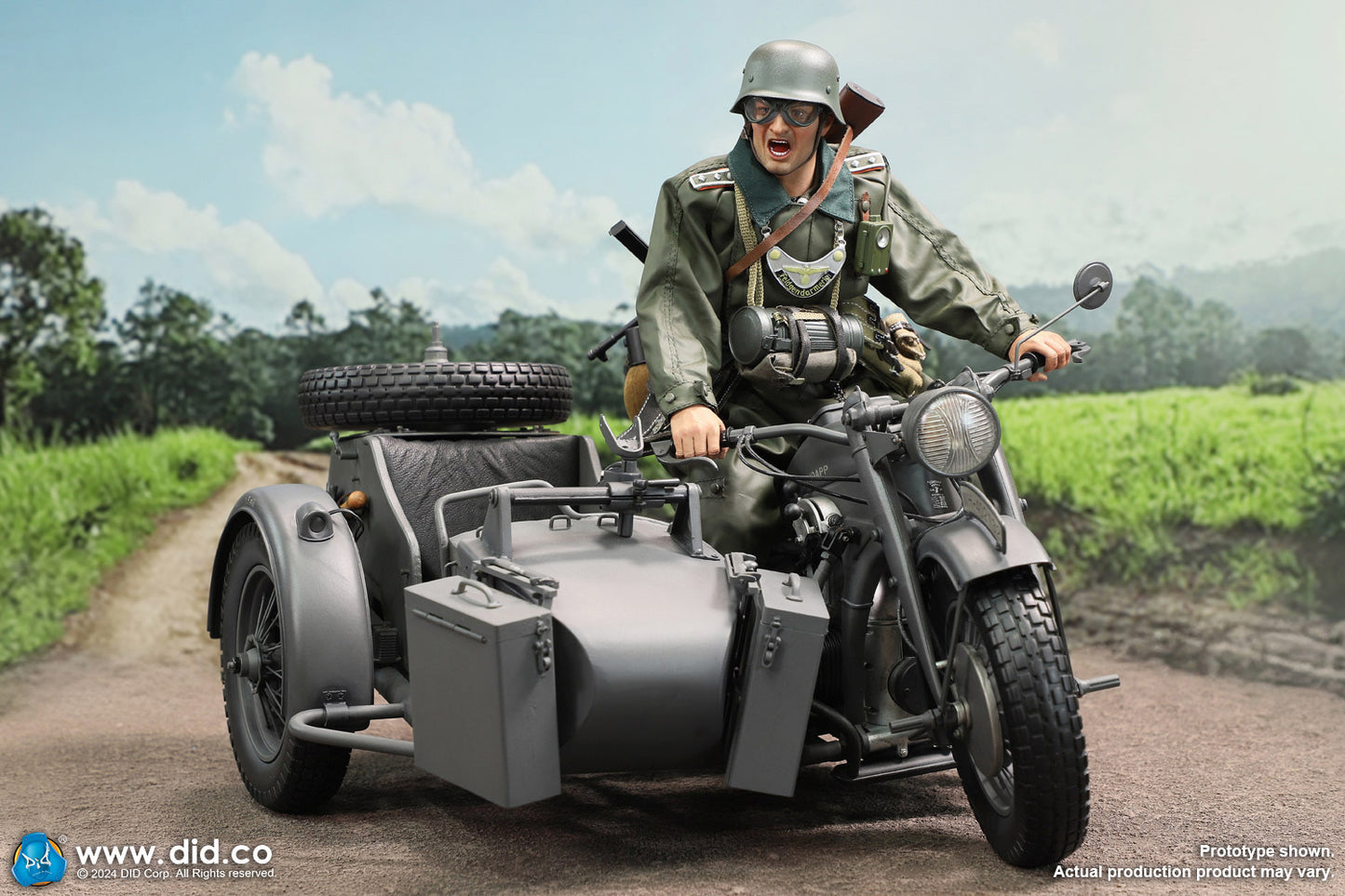 1:6 scale WWII German Zündapp KS 750 Motorcycle with Sidecar (Grey) for 12" Figures E60075G