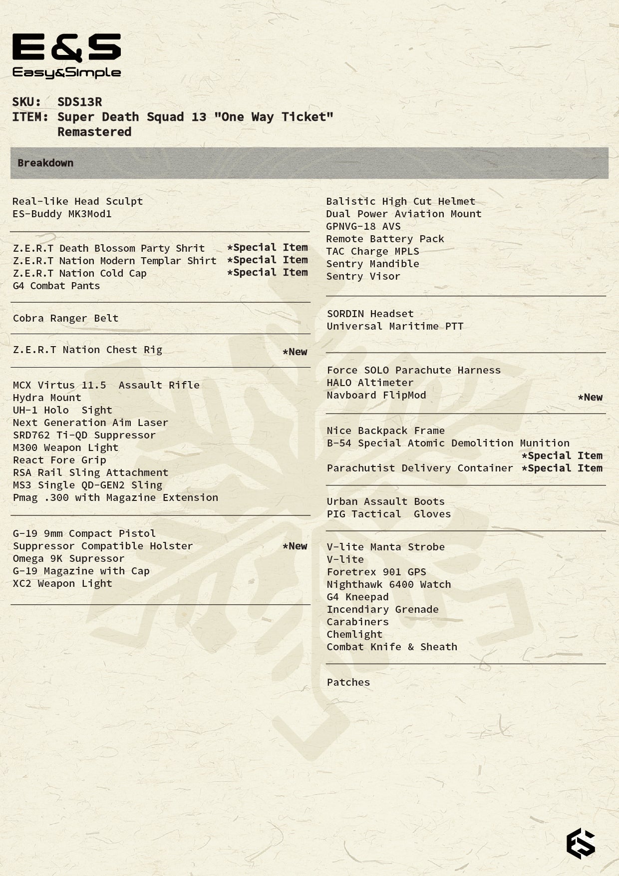 1:6 Easy & Simple ZERT Super Death Squad '13 Remastered "One Way Ticket" SDS13R