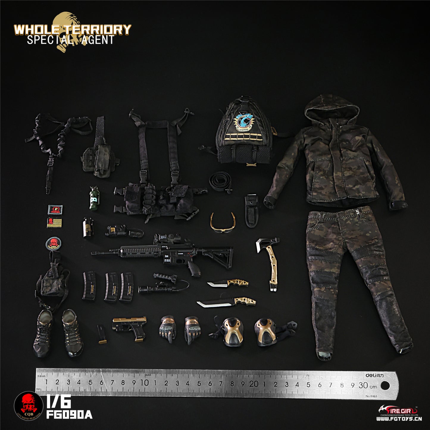 1:6 scale Fire Girl Female CQB Tactical Agent in Olive Green Accessory Set for 12" Figures FG090A