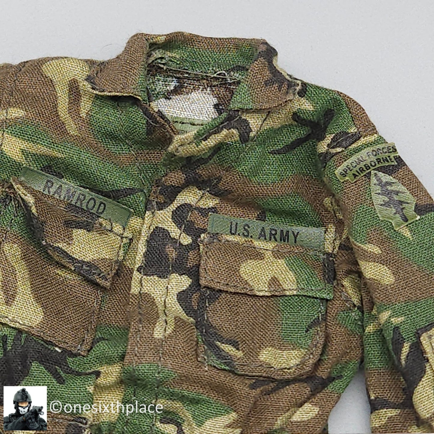 1:6 scale BBI Green Beret Woodland Camo Uniform w/ Patches for 12" Figures