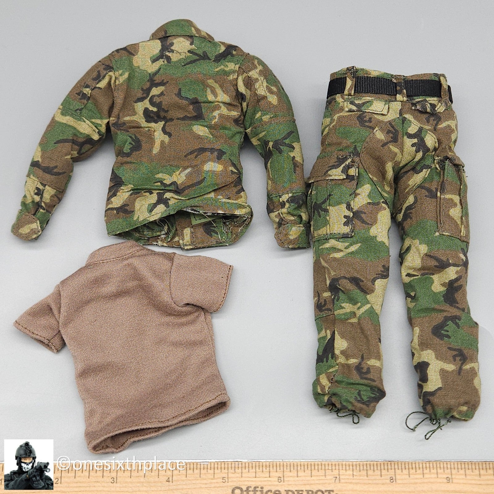 1:6 scale BBI Green Beret Woodland Camo Uniform w/ Patches for 12" Figures