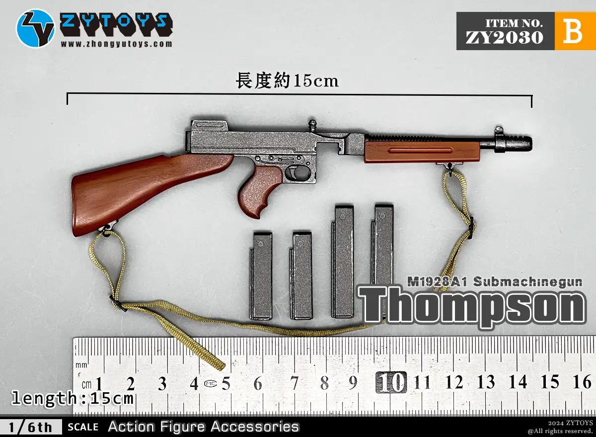 1:6 scale ZY Toys WWII US Thompson Submachine Gun w/ Stick Mag Weapon Set for 12" Figures ZY2030B