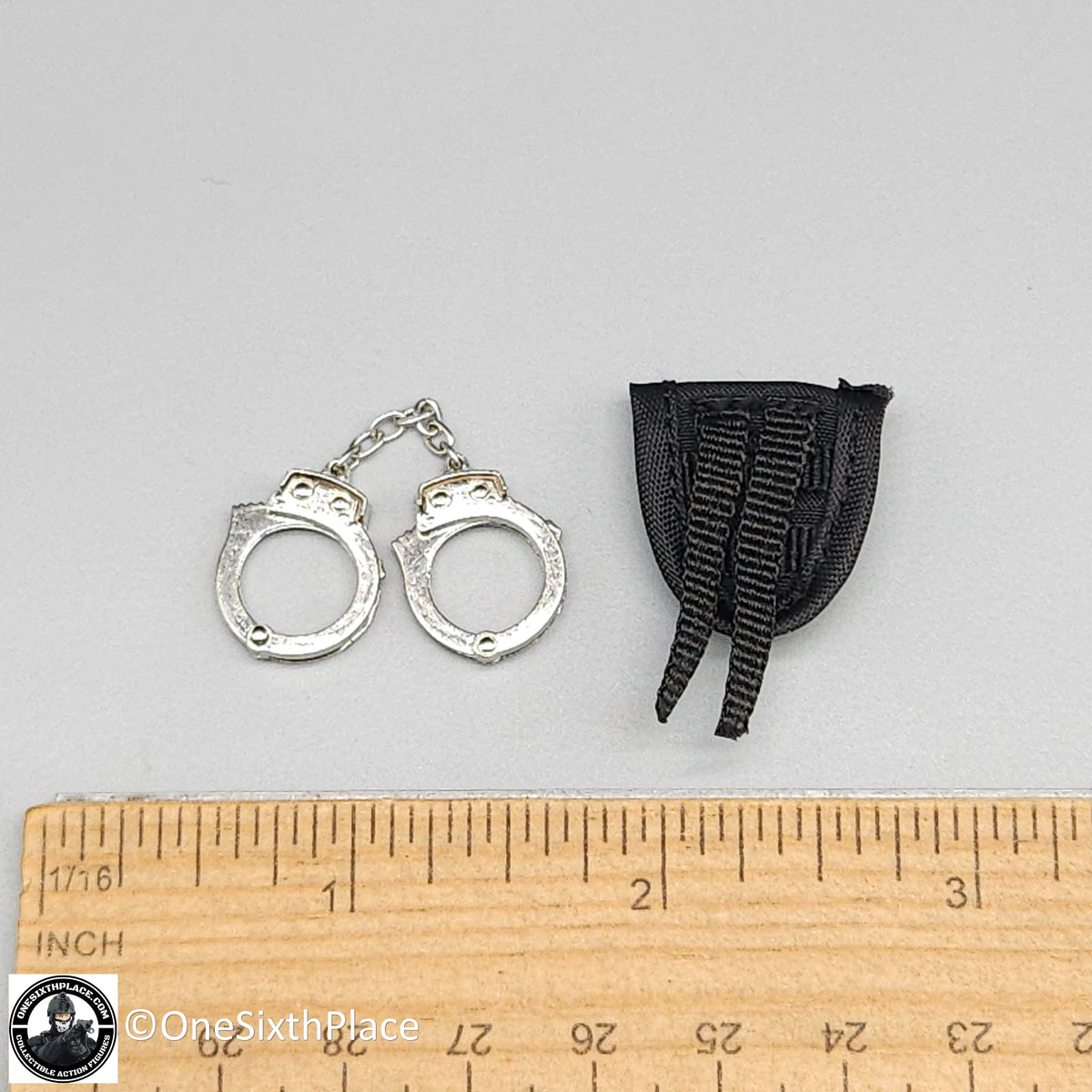 1:6 scale Easy & Simple LAPD SWAT Metal Handcuffs & Pouch for 12" Figures
