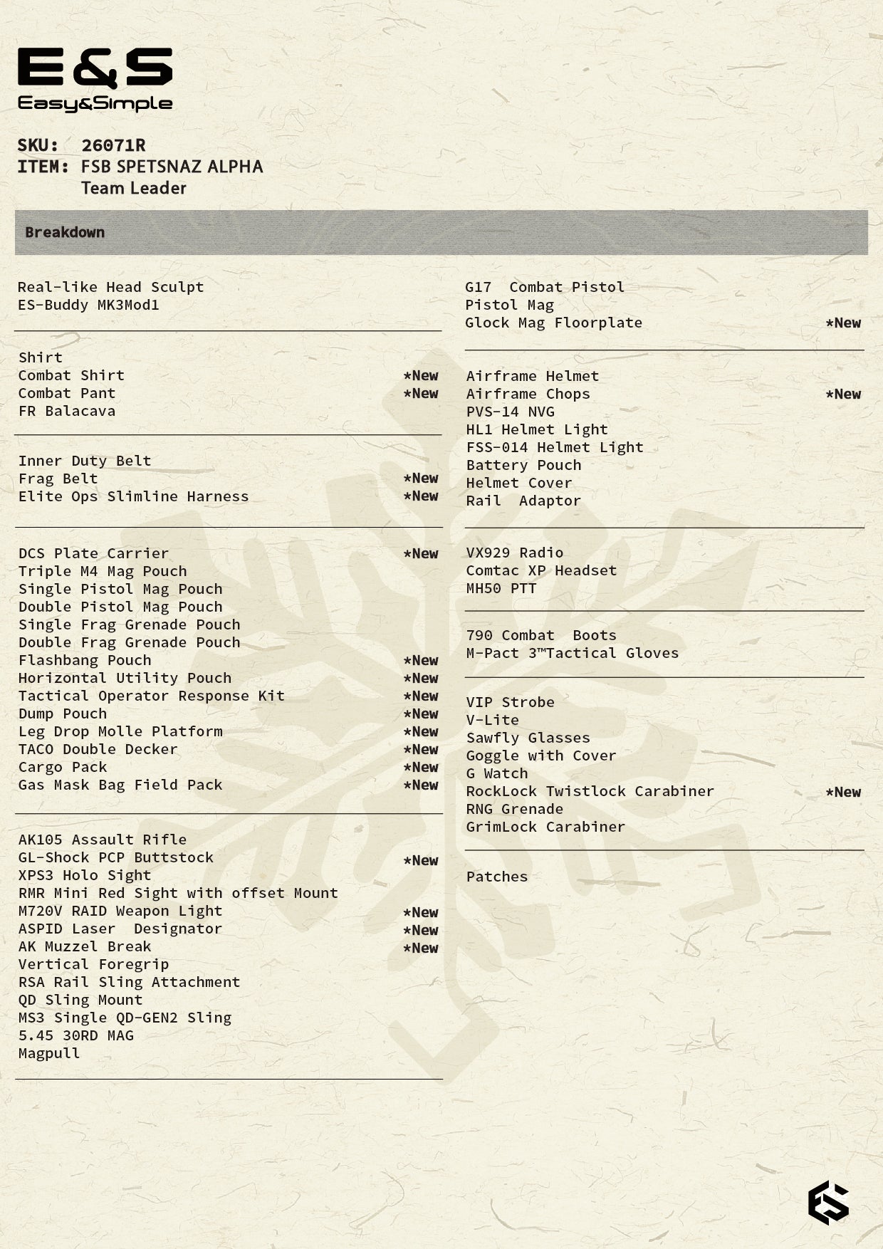 1:6 scale Easy & Simple FSB ALPHA Team Leader 12" Action Figure 26071R