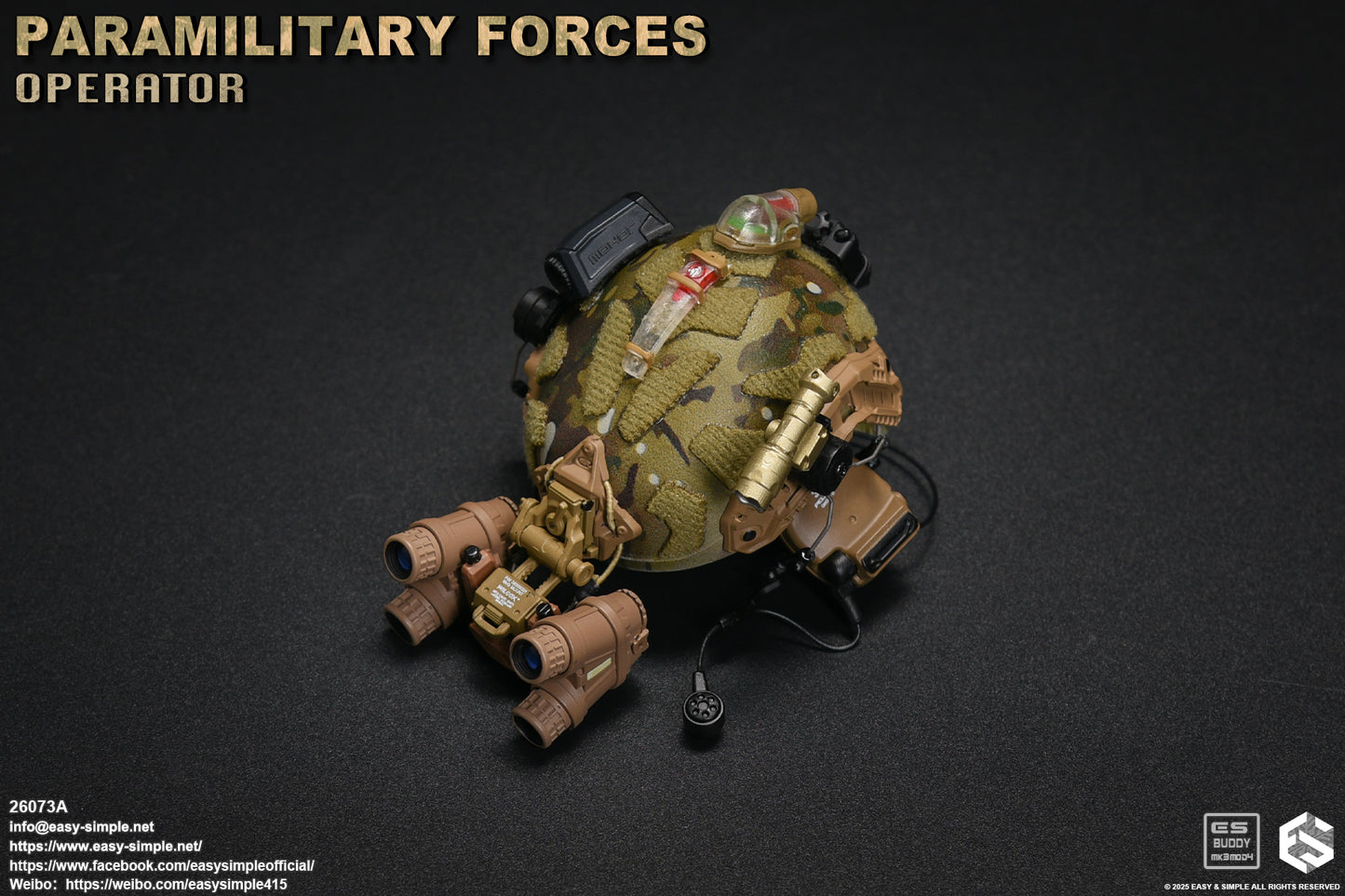 1:6 scale Easy & Simple Paramilitary Forces Operator Multicam Helmet w/ NVG for 12" Figures