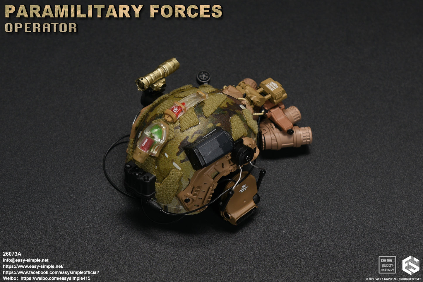 1:6 scale Easy & Simple Paramilitary Forces Operator Multicam Helmet w/ NVG for 12" Figures