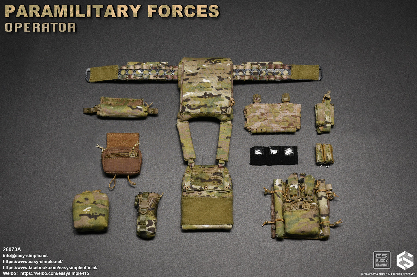 1:6 scale Easy & Simple Paramilitary Forces Operator Multicam Plate Carrier Set for 12" Figures