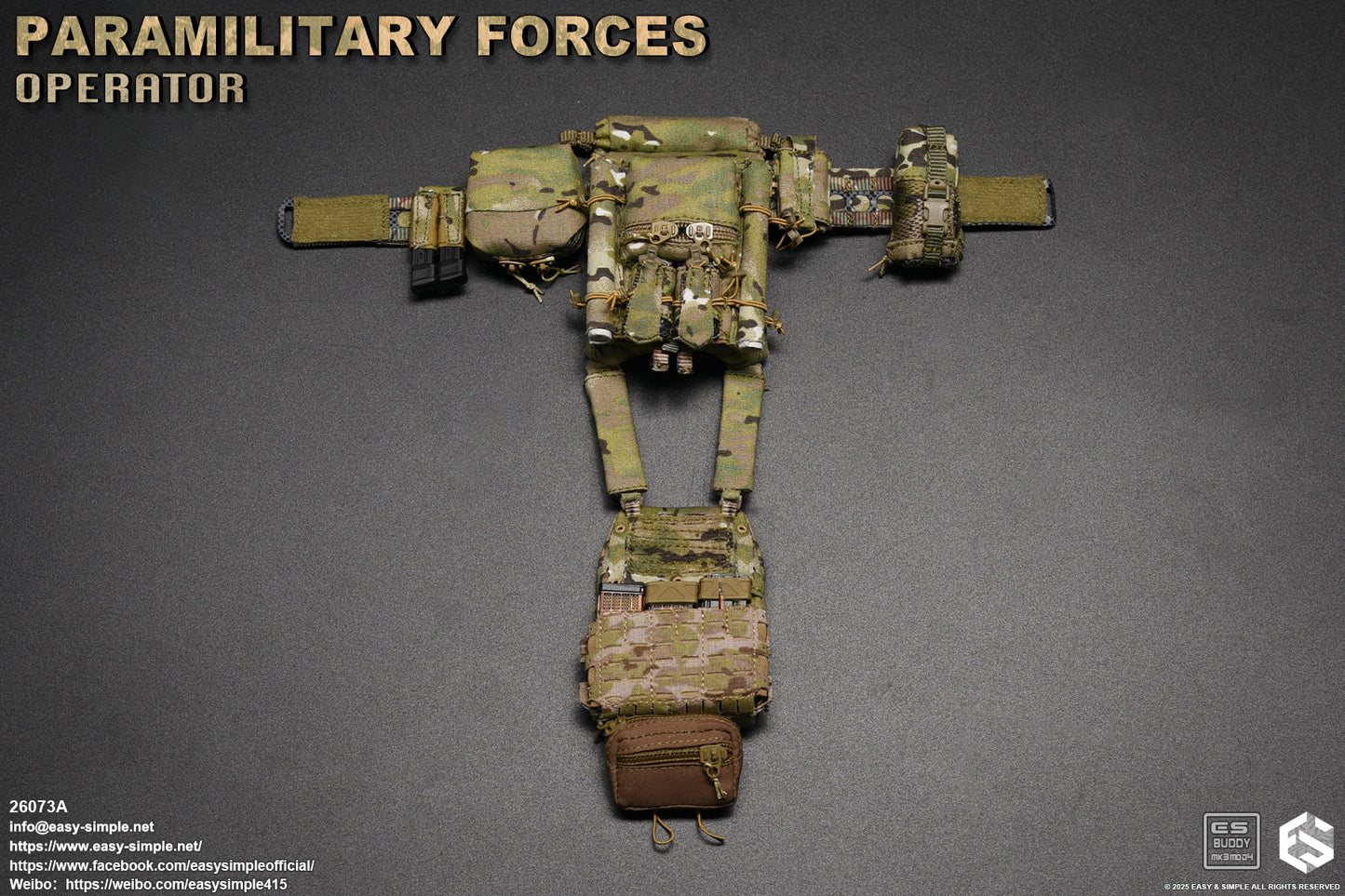 1:6 scale Easy & Simple Paramilitary Forces Operator Multicam Plate Carrier Set for 12" Figures