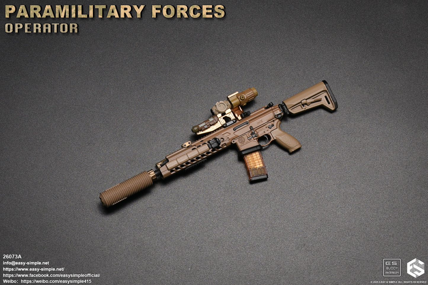 1:6 scale Easy & Simple Paramilitary Forces Operator Tan MXC Virtus Rifle Set for 12" Figures