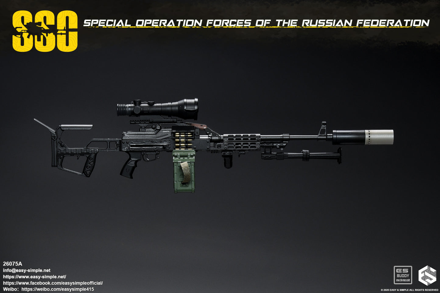 1:6 scale Easy & Simple Russian Special Operations Forces (SSO) PKM Machine Gun for 12" Figures
