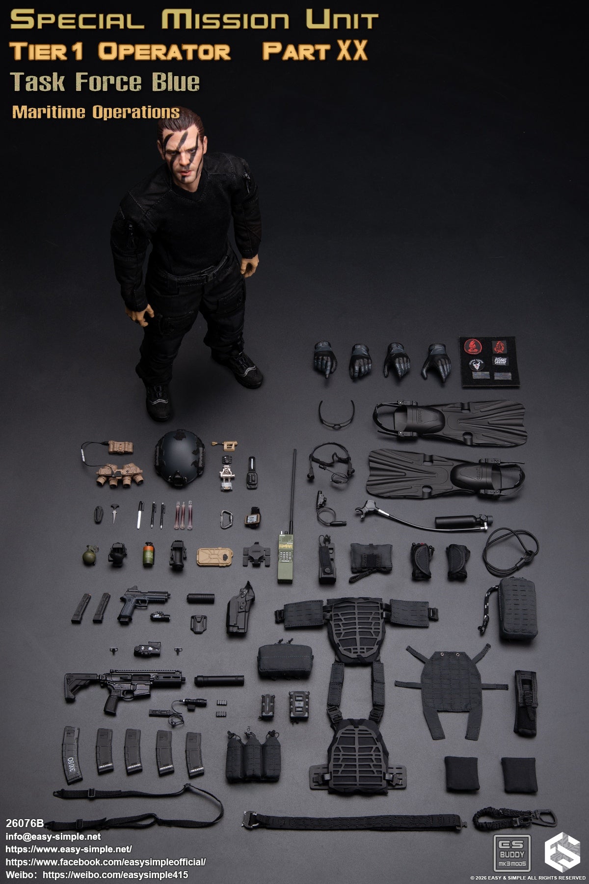 1:6 scale Easy & Simple 26076B Special Mission Unit Tier1 Operator Part XX Task Force Blue Maritime Operations 12" Figure (PREORDER)