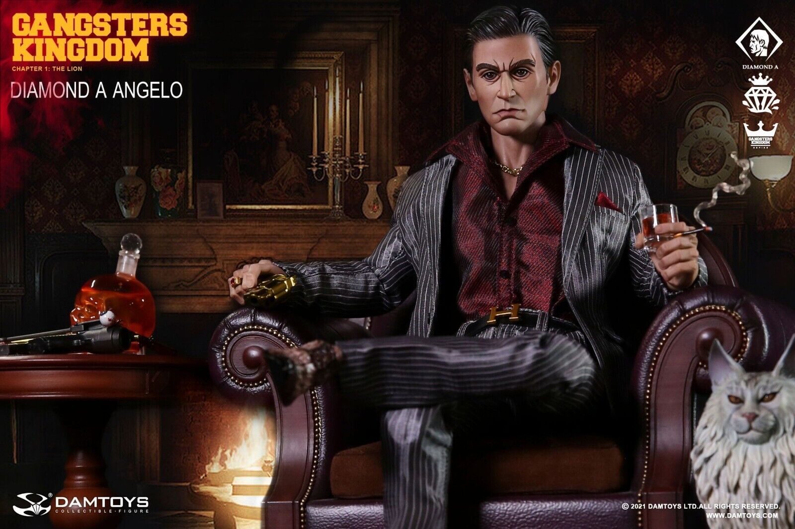 1:6 scale DamToys Gangster's Kingdom Diamond Angelo Male Head #2 (No Neck Piece)