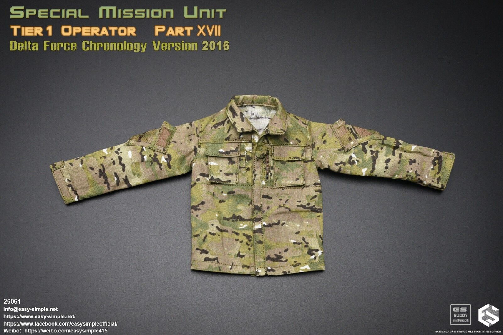 1:6 Easy & Simple Delta Force Chronology 2016 Multicam Jacket for 12" Figures