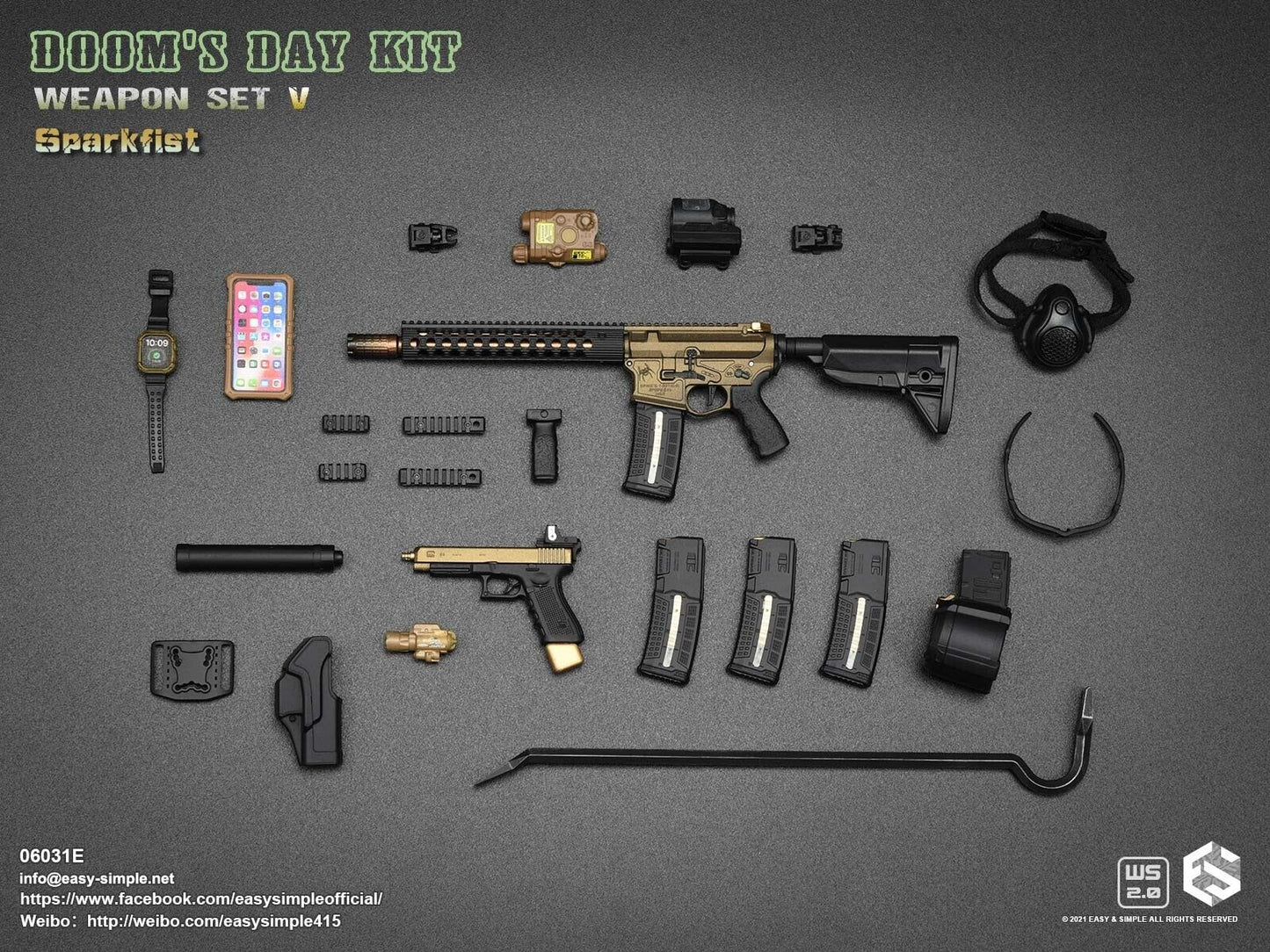 1:6 Easy & Simple Doom's Day Kit V Gold ST15 M4 Rifle Set for 12" Figures