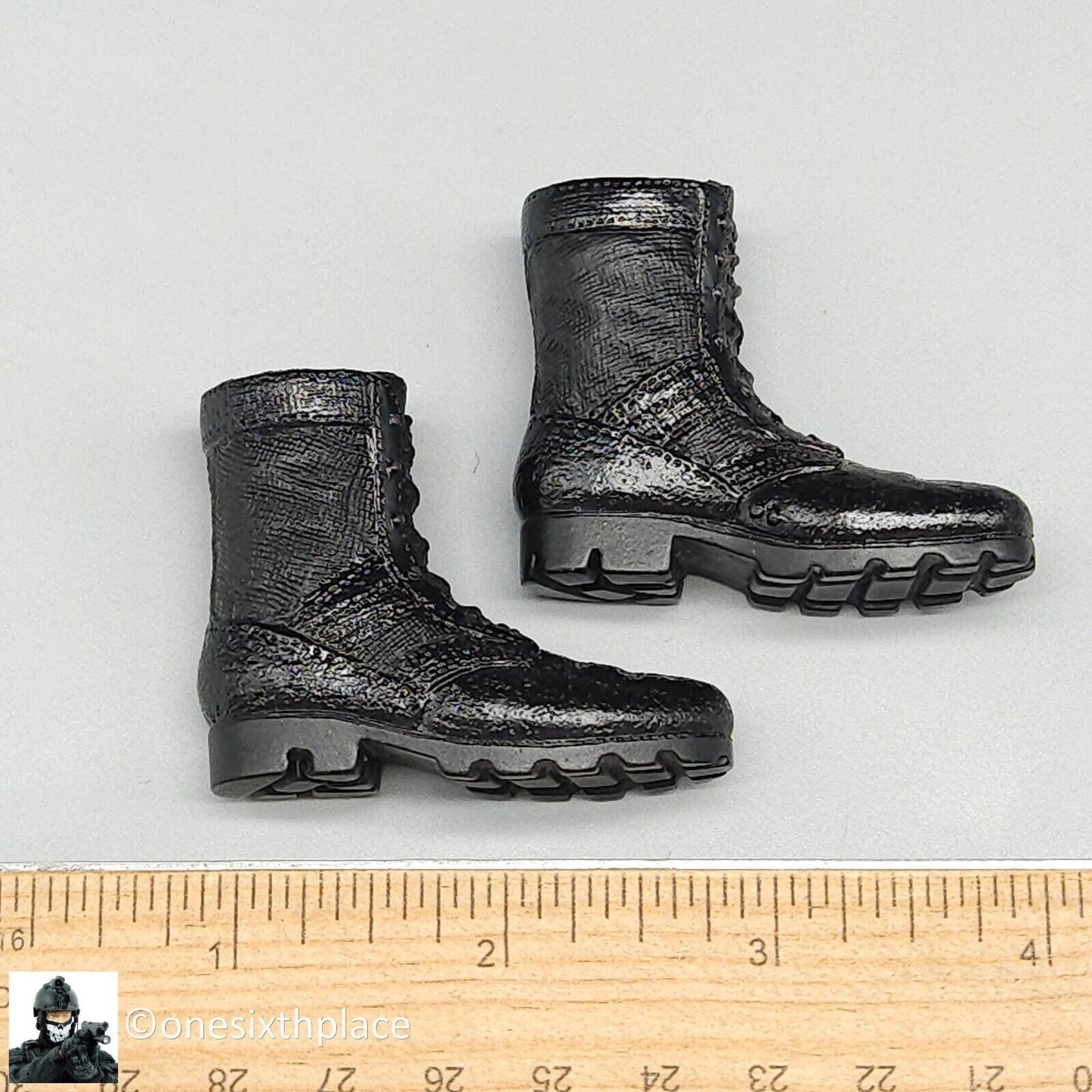 1:6 scale Dragon Ranger Phil Gloss Black Combat Boots (Foot Type) for 12" Figure