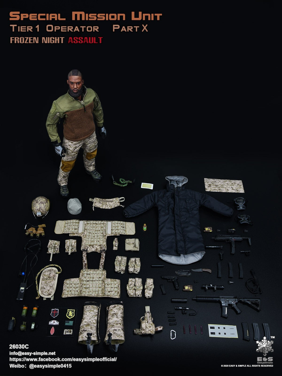 1:6 Easy & Simple Frozen Night Assault AOR1 Plate Carrier w/ MP7 Pouches