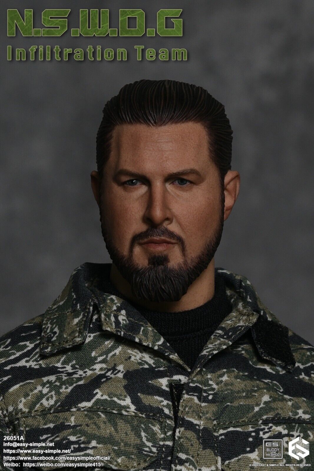 1:6 Easy & Simple NSWDG Infiltration Team Ver A Male Head Sculpt for 12" Figures