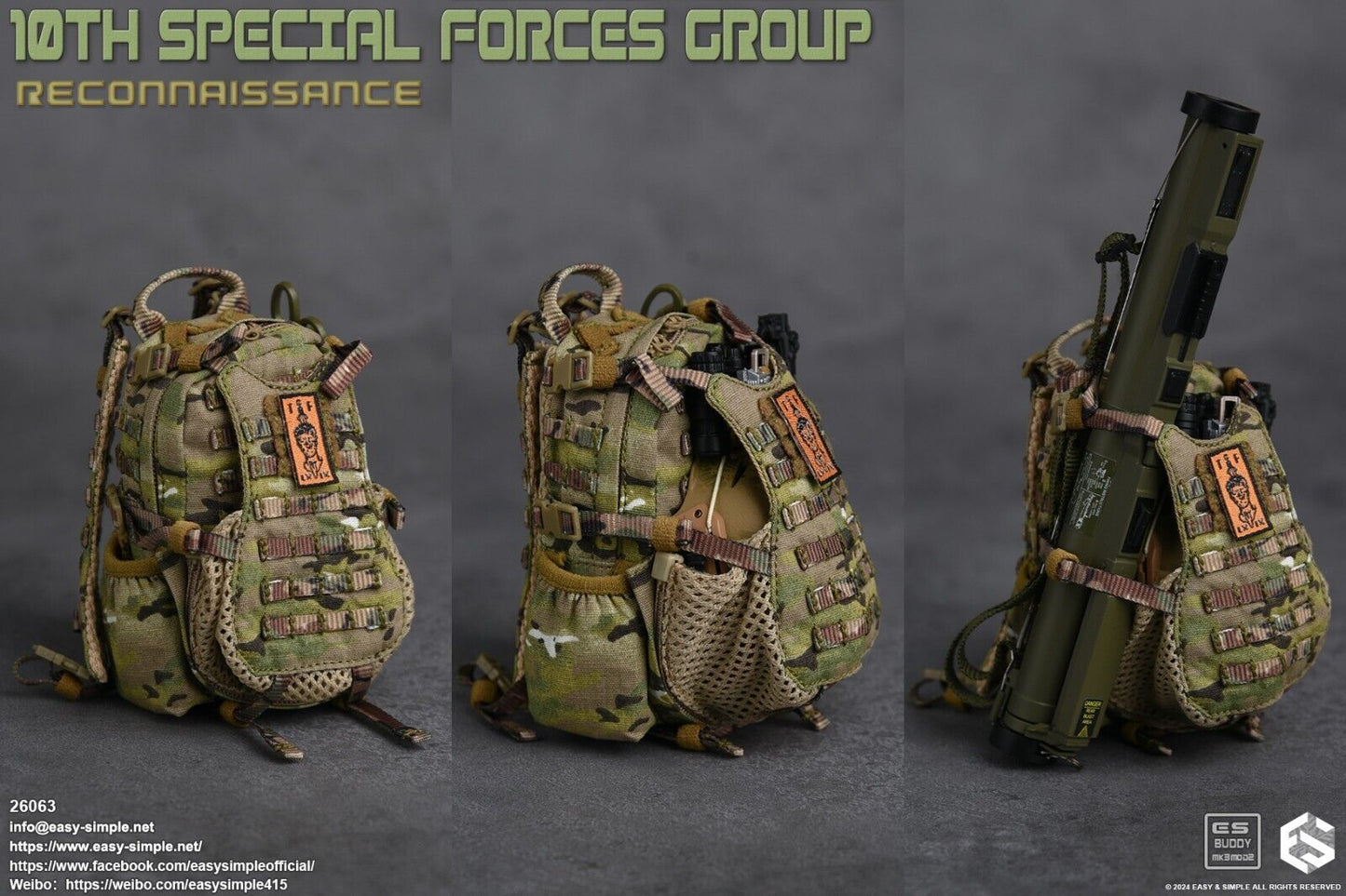 1:6 Easy & Simple 10th Special Forces Group Multicam Backpack for 12" Figures